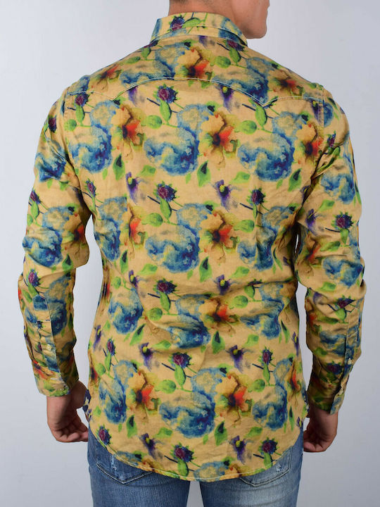 Replay Men's Shirt Long Sleeve Cotton Floral Yellow