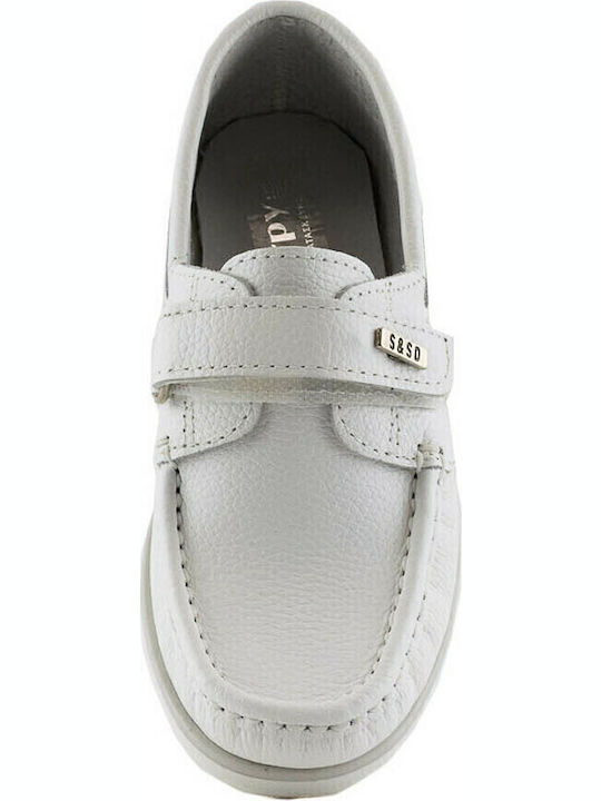 Pantofi copii din piele cu velcro Albi