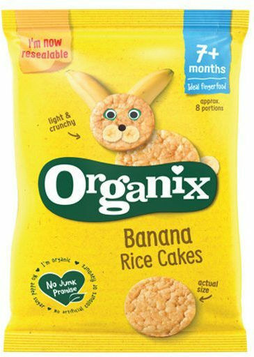 Organix Reiswaffeln Fingerfoods Rice Cakes mit Geschmack Banane Zuckerfrei 50gr für 7+ Monate