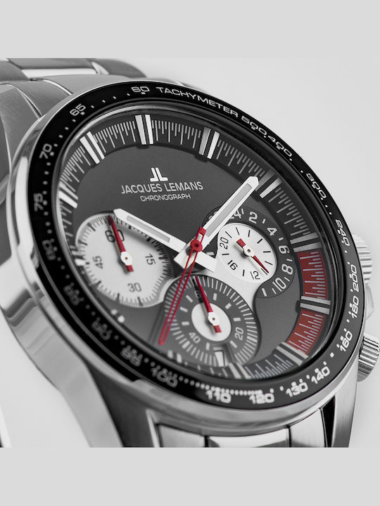 Jacques Lemans Liverpool Men's Watch 40mm Chronograph Battery with Silver Metal Bracelet