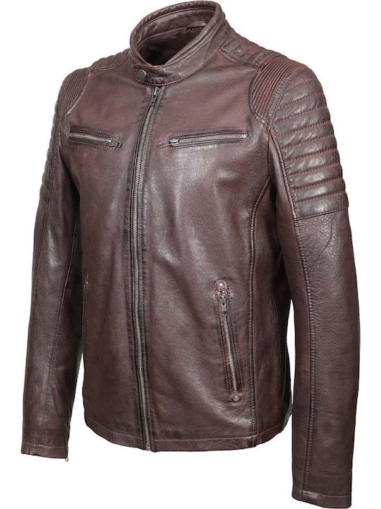 Brando Δερμάτινο Μπουφάν Biker Καφέ
