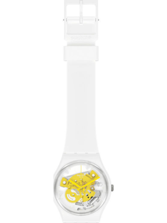 Swatch Time To Yellow Small Ανδρικό Ρολόι 42mm Μπαταρίας με Λευκό Καουτσούκ Λουράκι