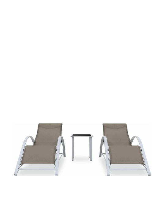 Deckchair Aluminum with Textilene Fabric Taupe with Table 2pcs 167x60x66cm.