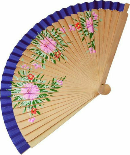 Synchronia Painted Fan With Flowers (Various Designs/Colors) 23cm