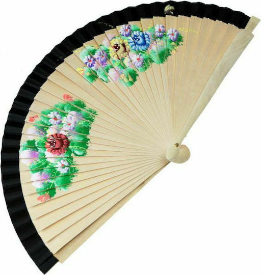 Synchronia Painted Fan With Flowers (Various Designs/Colors) 23cm