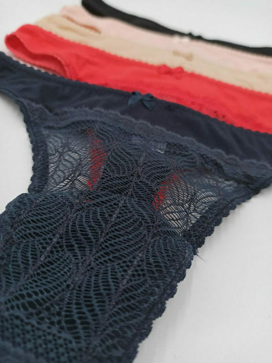 Olina Βαμβακερά Women's String MultiPack with Lace