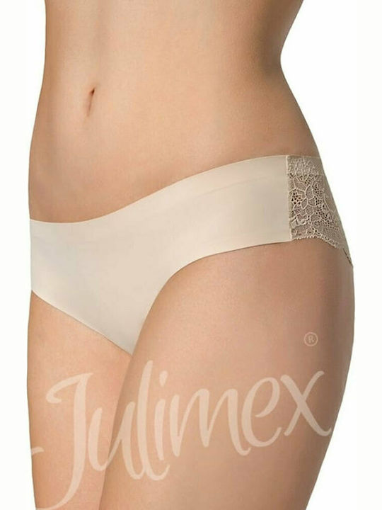 Julimex Seamless Tanga Briefs with Lace in Beige Color