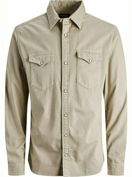 Long Sleeve Cotton Shirt in Slim Fit Crockery