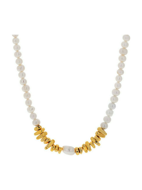 Visetti Necklace from Gold Plated Steel with Pearls