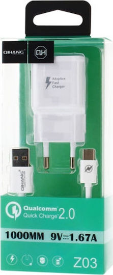 QIHANG Ladegerät mit USB-A Anschluss und Kabel USB-C 12W Weißs (Z59)