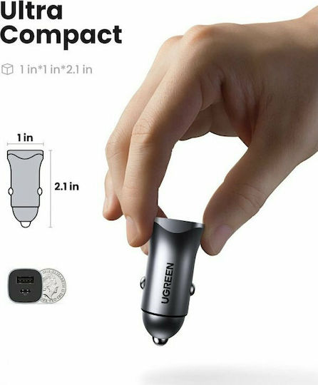 Ugreen CD130 Φορτιστής Αυτοκινήτου 24W 3A Γρήγορης Φόρτισης με Θύρες: 1xUSB 1xType-C Γκρι Χρώμα