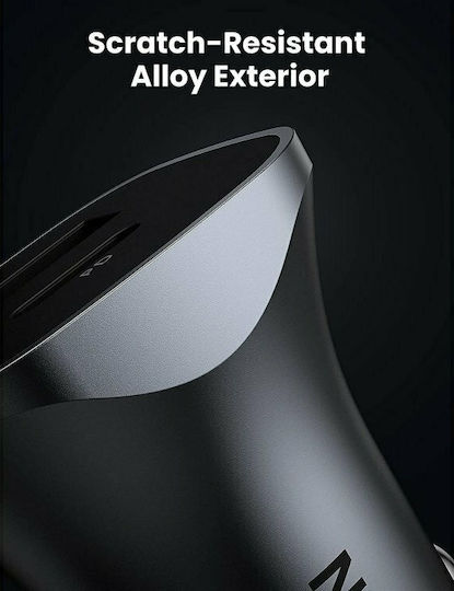 Ugreen CD130 Φορτιστής Αυτοκινήτου 24W 3A Γρήγορης Φόρτισης με Θύρες: 1xUSB 1xType-C Γκρι Χρώμα