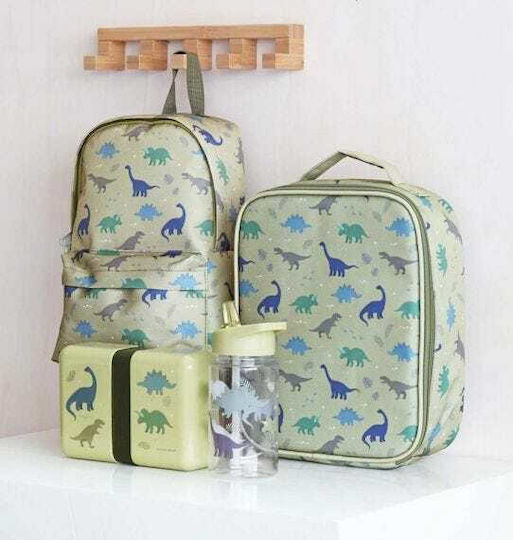 A Little Lovely Company School Insulated Kids' Lunch Handbag Green Dinosaurs 24x9x29cm