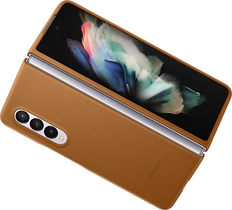 Samsung Leather Cover Umschlag Rückseite Leder Camel (Galaxy Z Fold 3)