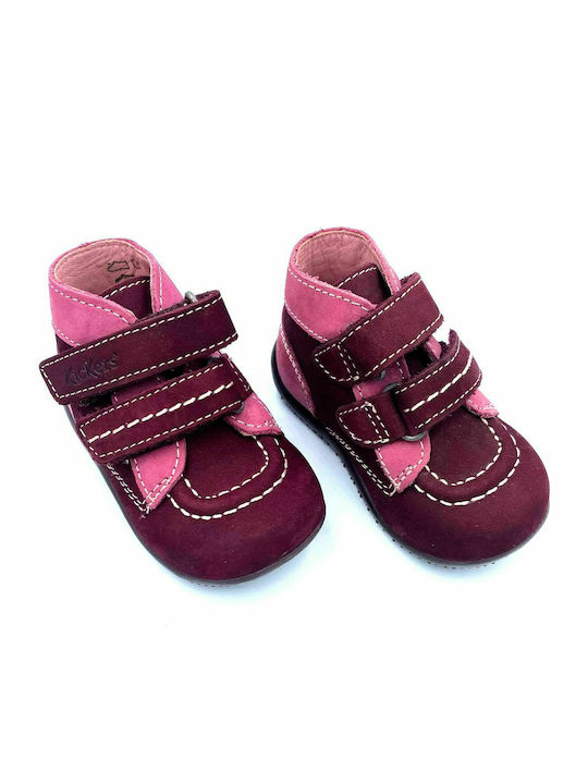Bonkro Leather Kids Boots with Velcro Burgundy