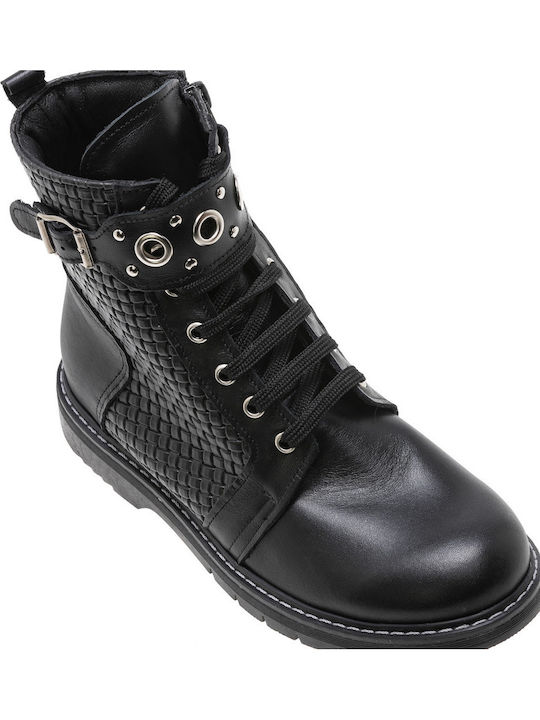 Aby ABY Kids Leather Anatomic Military Boots with Zipper Black