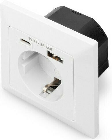 Digitus Single Power Safety Socket with 2 USB Ports Pure White