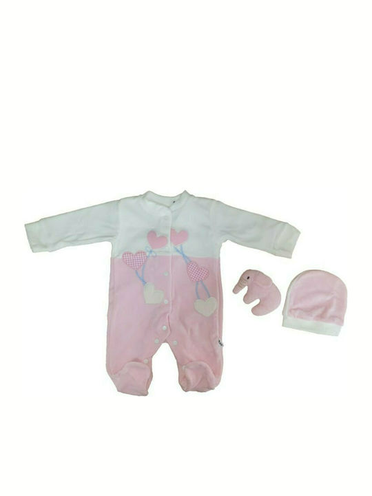 Evita Baby Bodysuit Set Long-Sleeved Velvet with Accessories Pink