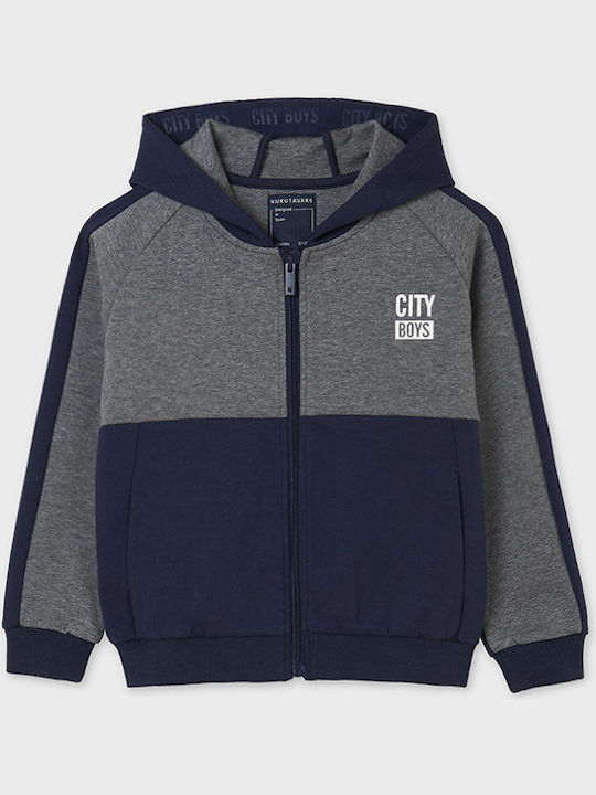 Mayoral Boys Cotton Hooded Sweatshirt with Zipper Gray