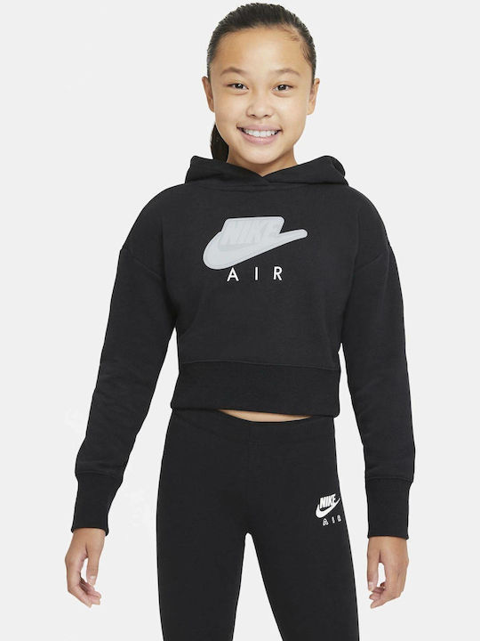 Nike Παιδικό Φούτερ Cropped με Κουκούλα Μαύρο