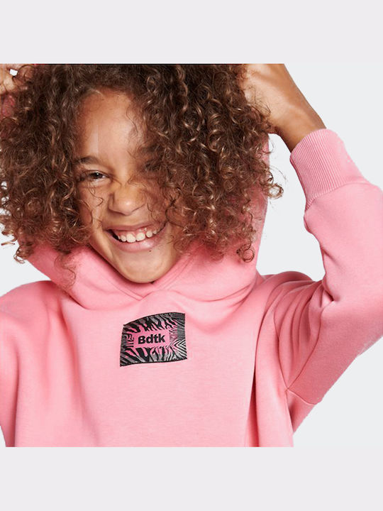 Fleece Kids Sweatshirt with Hood and Pockets Pink