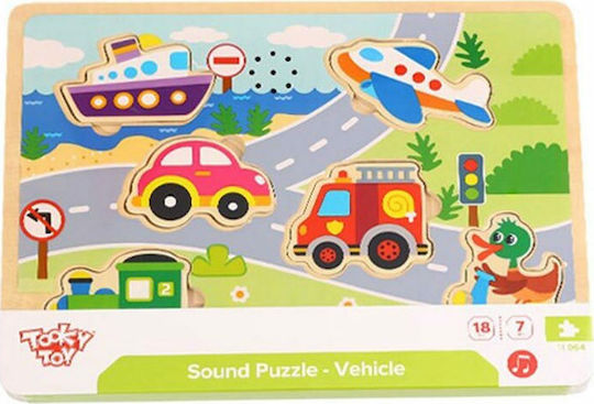 Дървено Детски Пъзел с Шипове Превозни средства за 1+ Години 6бр Tooky Toys