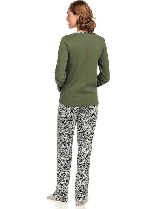 Vamp Winter Damen Pyjama-Set Baumwolle Khaki