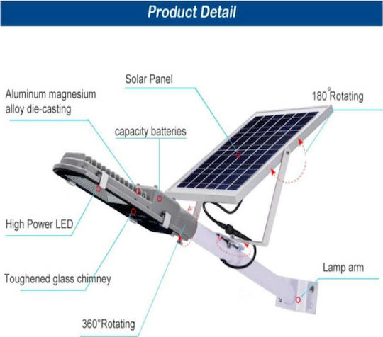 Factory Ηλιακό Φωτιστικό Δρόμου 70W 7500lm Ψυχρό Λευκό 6500K με Τηλεχειριστήριο IP67