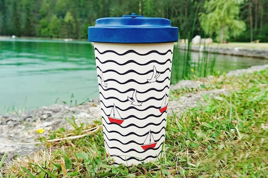 Woodway Summer Cană Bambus cu Capac Blue 500ml