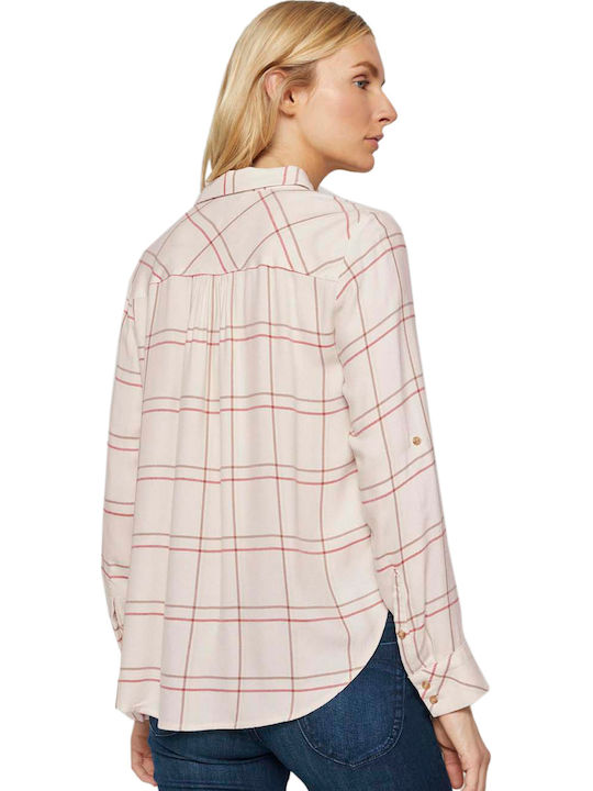 Tom Tailor Women's Checked Long Sleeve Shirt Powder Beige