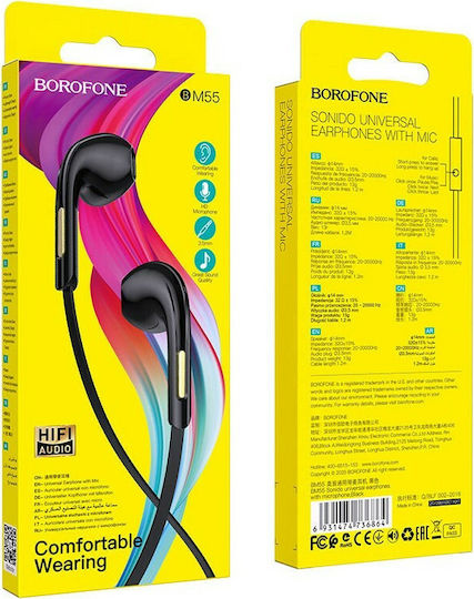 Borofone BM55 Sonido Earbuds Handsfree με Βύσμα 3.5mm Μαύρο