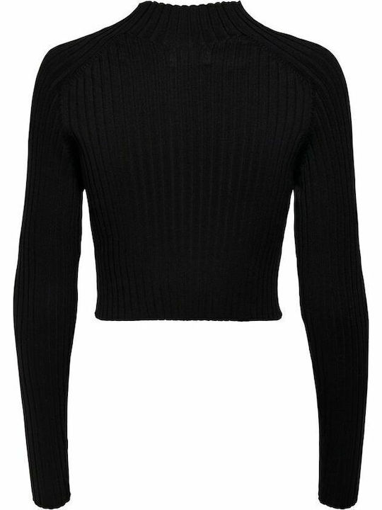 Ella Women's Crop Top Turtleneck Long Sleeve Black