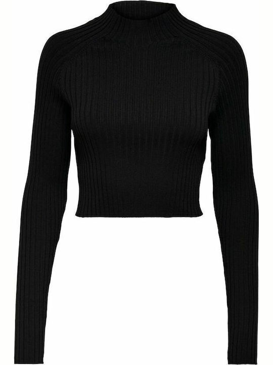 Ella Women's Crop Top Turtleneck Long Sleeve Black