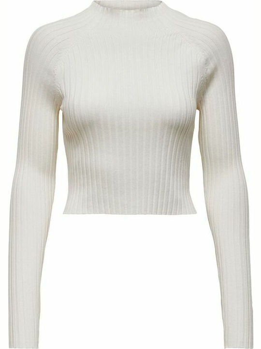 Women's Crop Top Turtleneck Long Sleeve Cloud Dancer