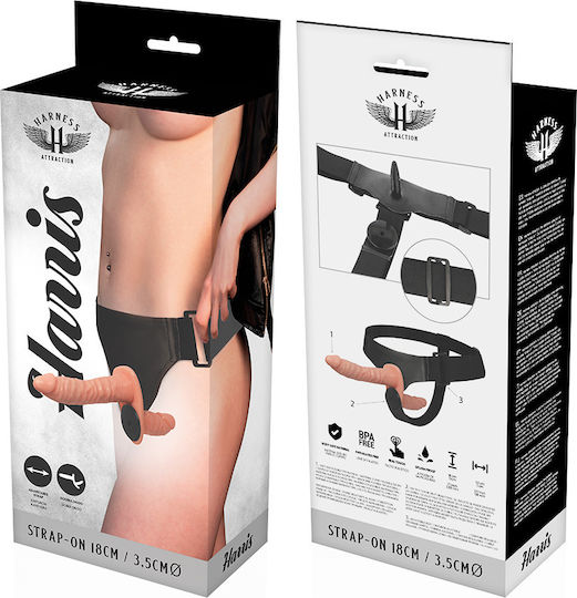 Harness Attraction Harris Vibrating Double Harness Harness με Διπλό Dildo 18cm στο χρώμα του δέρματος