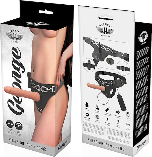 Harness Attraction George Deluxe Vibrator Harness με Dildo 19cm και Δόνηση στο χρώμα του δέρματος