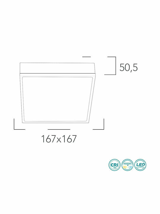 Fan Europe Panel Τετράγωνο Εξωτερικό LED Panel 22W με Φυσικό Λευκό Φως 4000K 16.7x16.7εκ.