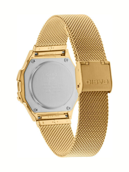 Casio Vintage Round Digital Damen Uhr Chronograph mit Gold Metallarmband