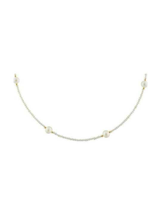 Margaritari Necklace from White Gold 14K with Pearls