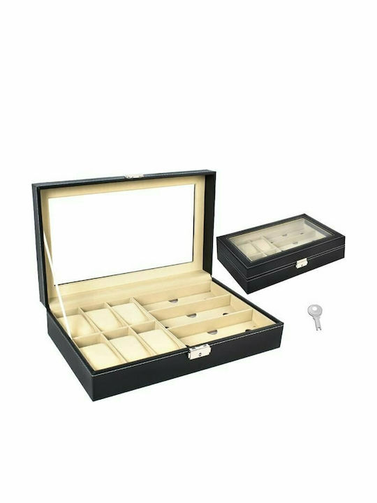 Cb cases Leatherette Case with transparent lid for 6 watches in Black color 00008497 Cb cases Leatherette Case with transparent lid for 6 watches in Black color 00008497