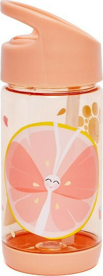 Petit Monkey Flies Kids Water Bottle Plastic with Straw Orange 320ml