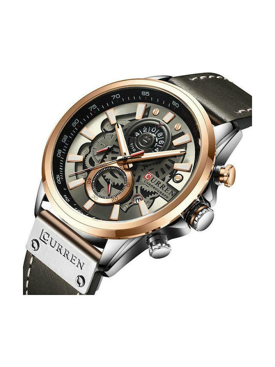 Curren Ανδρικό Ρολόι 47mm Χρονογράφος Μπαταρίας με Γκρι Δερμάτινο Λουράκι