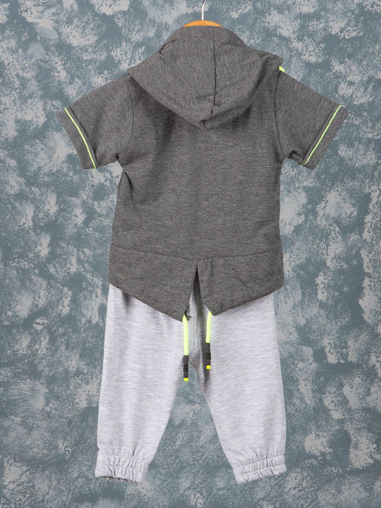 Baby t-shirt set with hood and grey sweatpants (6-24 months)