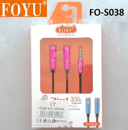 Foyu Foyu TRRS 3.5mm Male to 3.5mm Female Audio Cable Black 0.3m