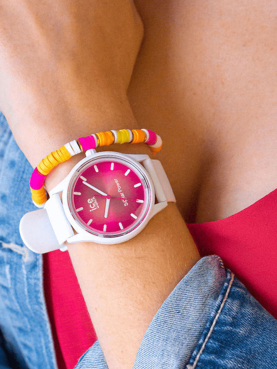 Ice Solar Power Women's Watch with White Rubber Strap