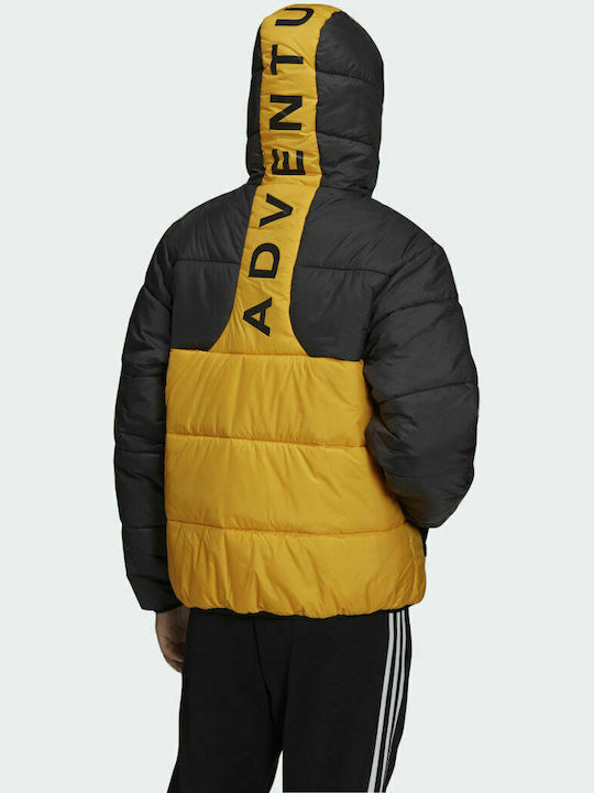 Adidas Adventure Ανδρικό Μπουφάν Puffer για Χειμώνα Black / Active Gold