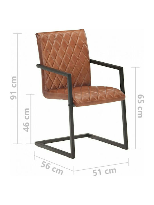 Cantilever Dining Room Genuine Leather Armchair Coffee 51x56x91cm 2pcs