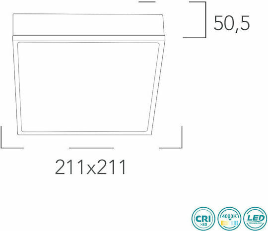 Fan Europe Klio Square Outdoor LED Panel 36W with Natural White Light 4000K 21.1x21.1cm