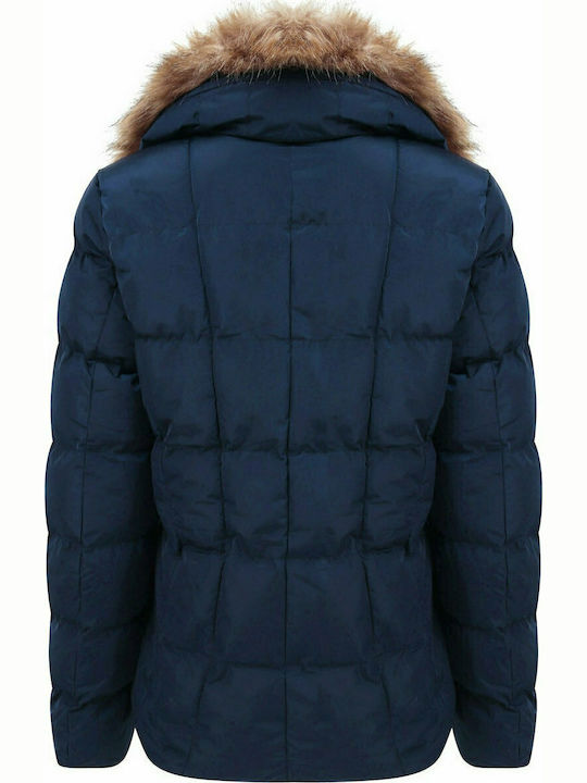 Tokyo Laundry Bertie Trichter Hals gesteppt Puffer Jacke mit abnehmbarem Pelz 3J13685A - Peacock Blue