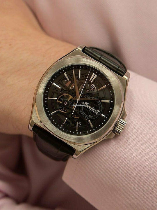 Ingersoll Orville Ανδρικό Ρολόι 47.5mm Αυτόματο με Μαύρο Δερμάτινο Λουράκι
